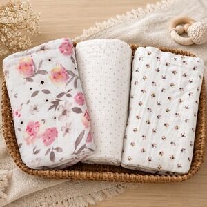 Kids N Such Milkberry Baby Swaddle Blanket Bundle Floral Polka Dot 3 Pack Bamboo